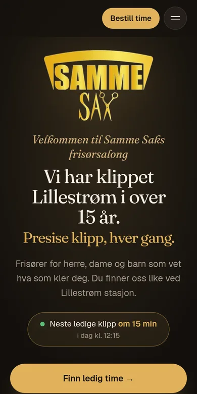 Den nye nettsiden for Samme Saks på mobil